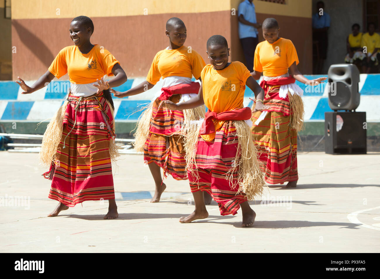 Bombo, Uganda - Students of the Don Bosco Vocational Training Center Bombo perform a dance. Stock Photo