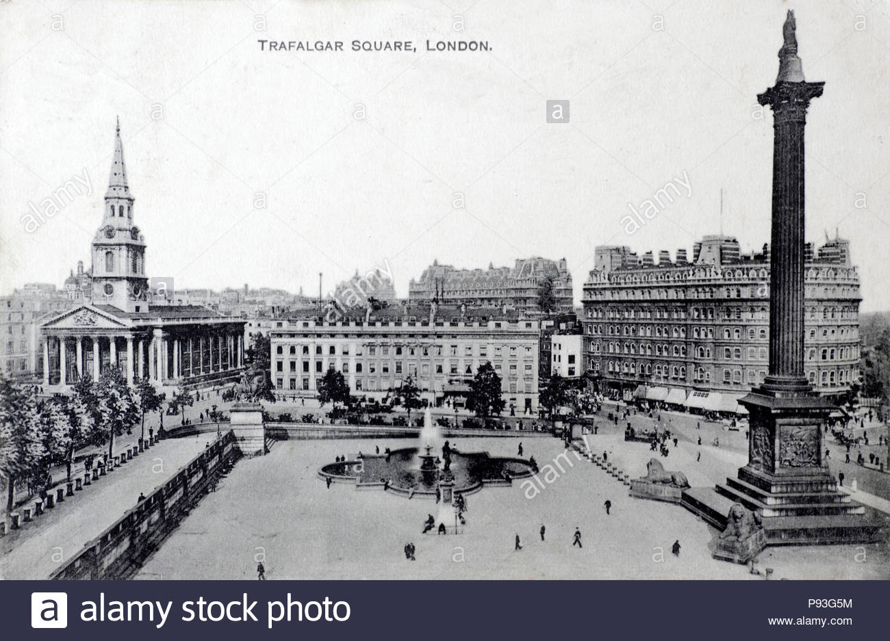 Trafalgar Square London, vintage postcard from 1914 Stock Photo