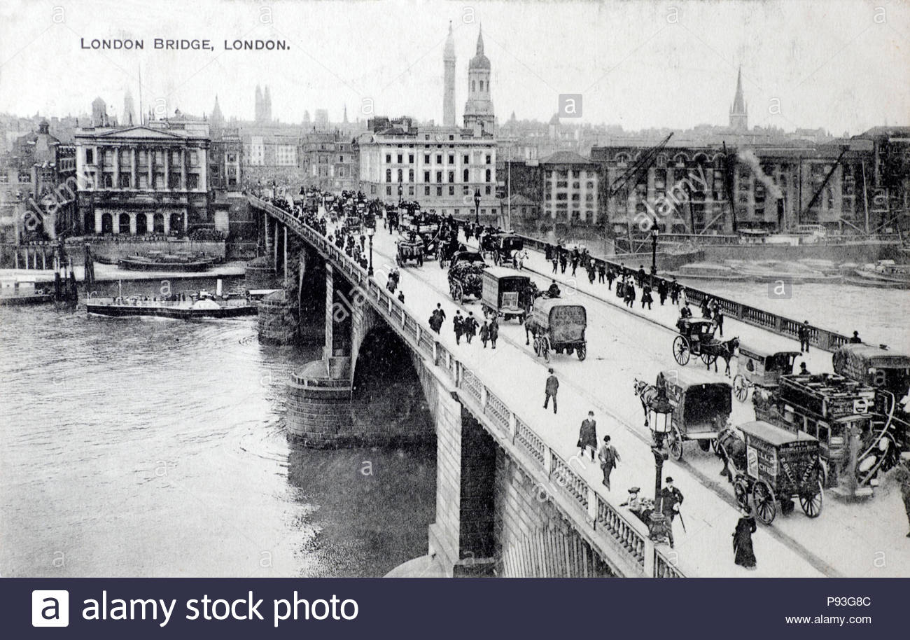 London Bridge London, vintage postcard from 1913 Stock Photo