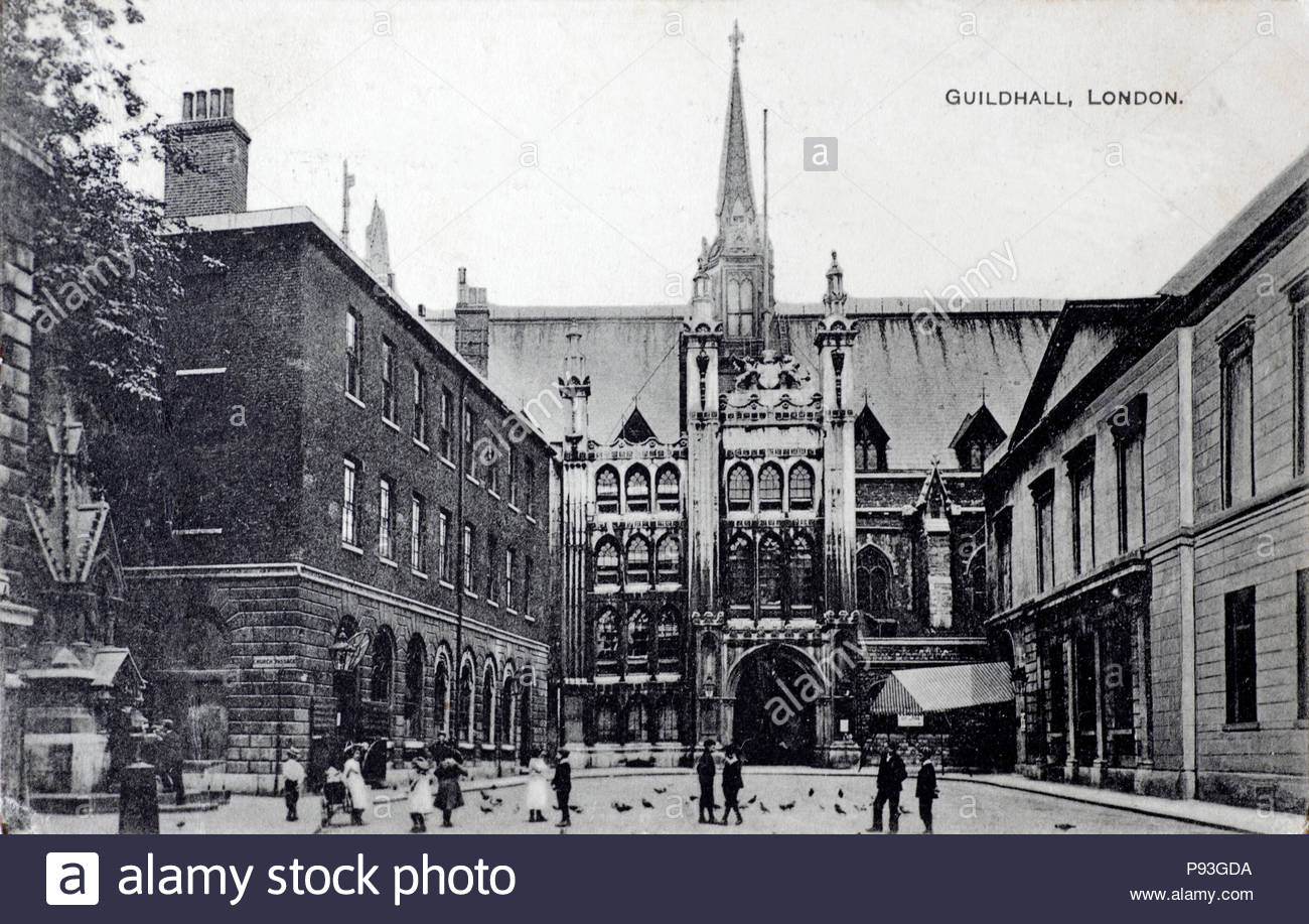 Guidhall London, vintage postcard from 1914 Stock Photo