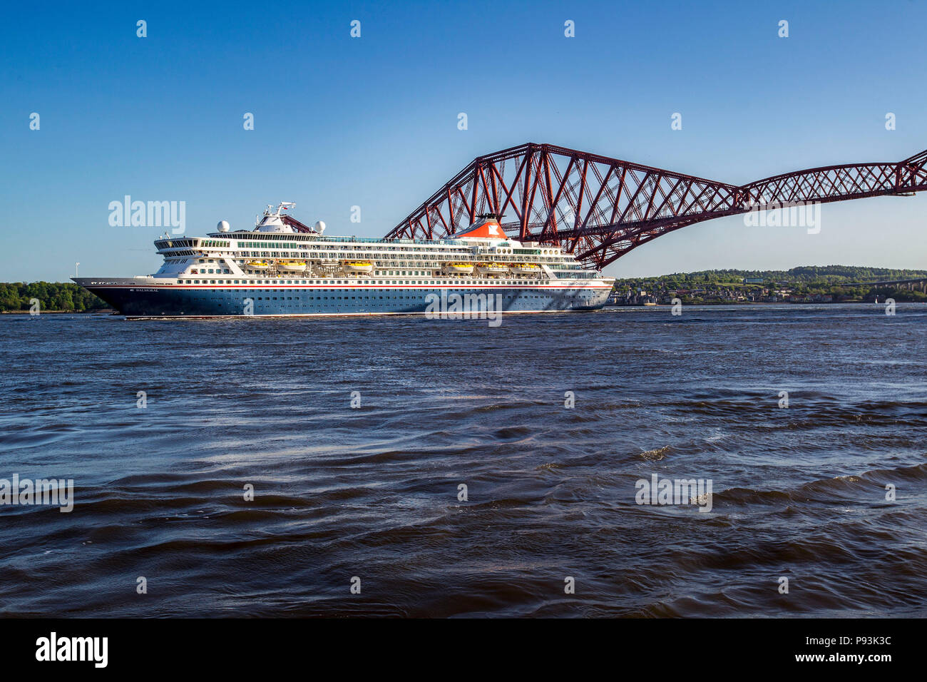 Cruise Ship Balmoral on River Forth going below the Forth Bridges Stock Photo