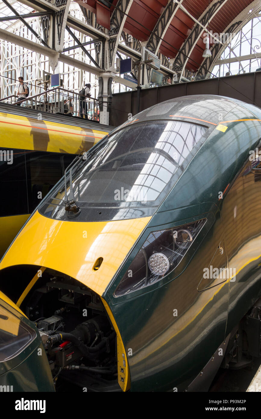 The windscreen of a Hitachi Class 800 Intercity Express Train at Paddington Station, London, UK Stock Photo