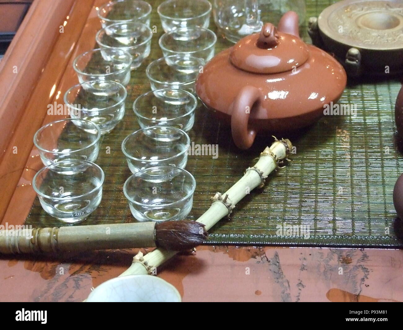 Teapot and brushes in a tea ceremony in China Stock Photo