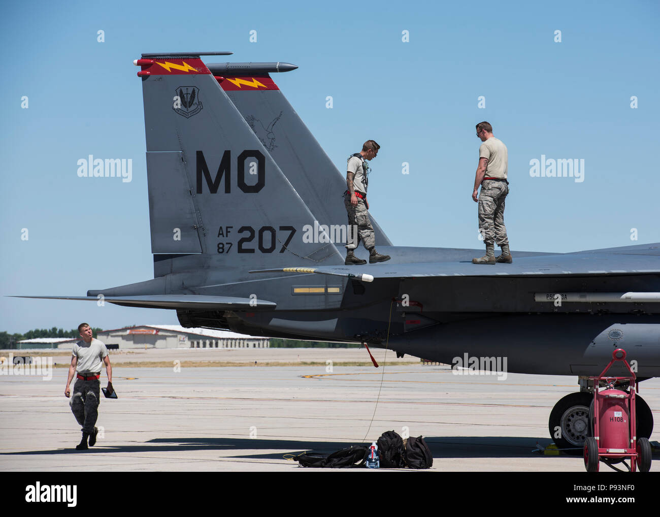 F 15es From The 366th Fighter Wing Mountain Home Air Force Base Idaho Are Supported By A C 17 Assigned To The 60th 349th Air Mobility Wing Travis Air Force Base California As Part