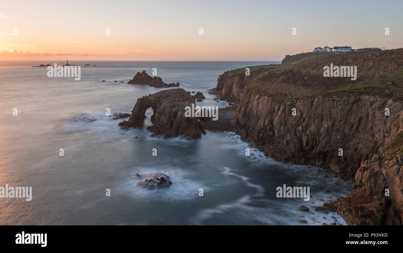 Sunset at Land's End in West Cornwall. Stock Photo