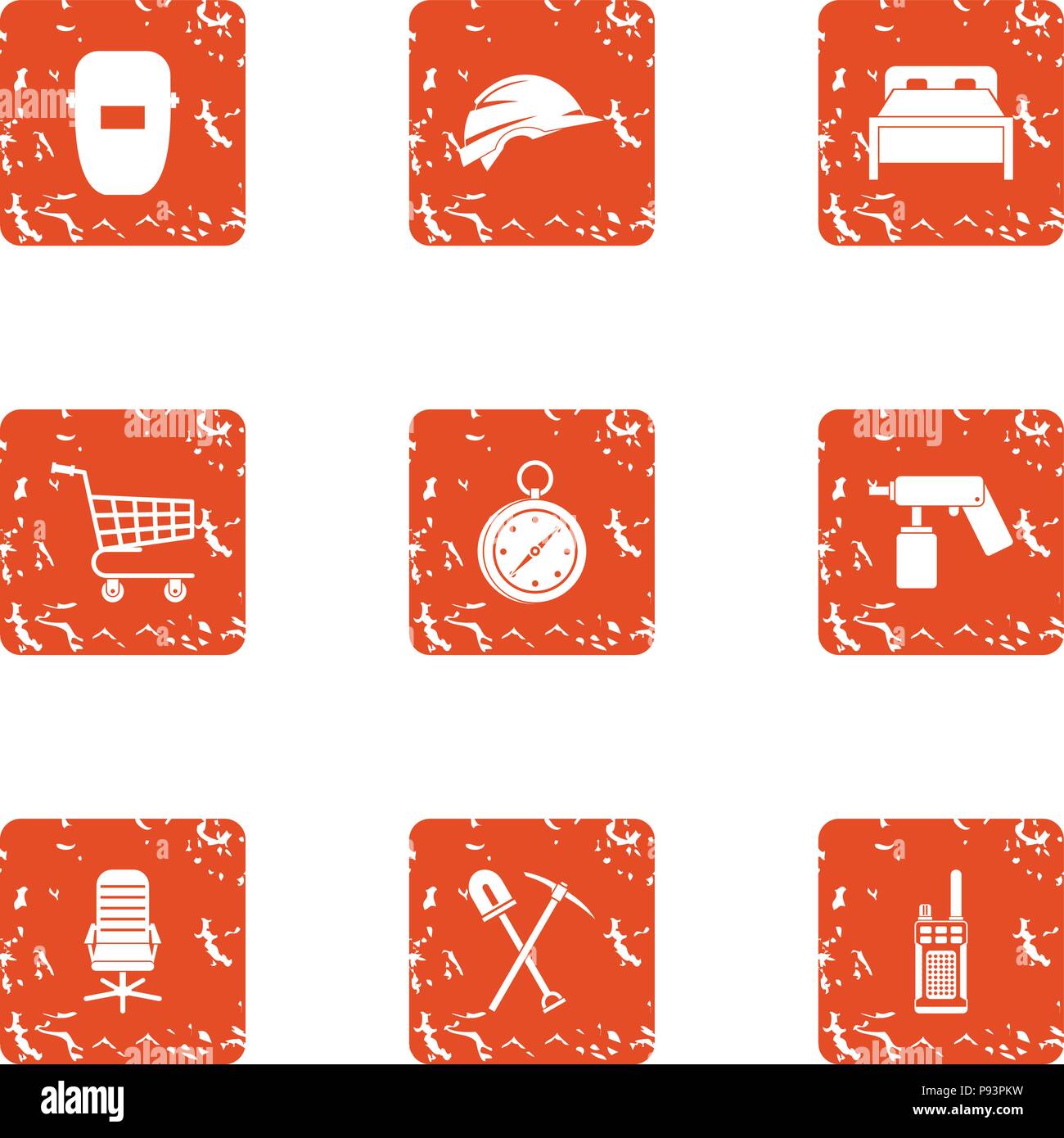 Risky worker icons set, grunge style Stock Vector