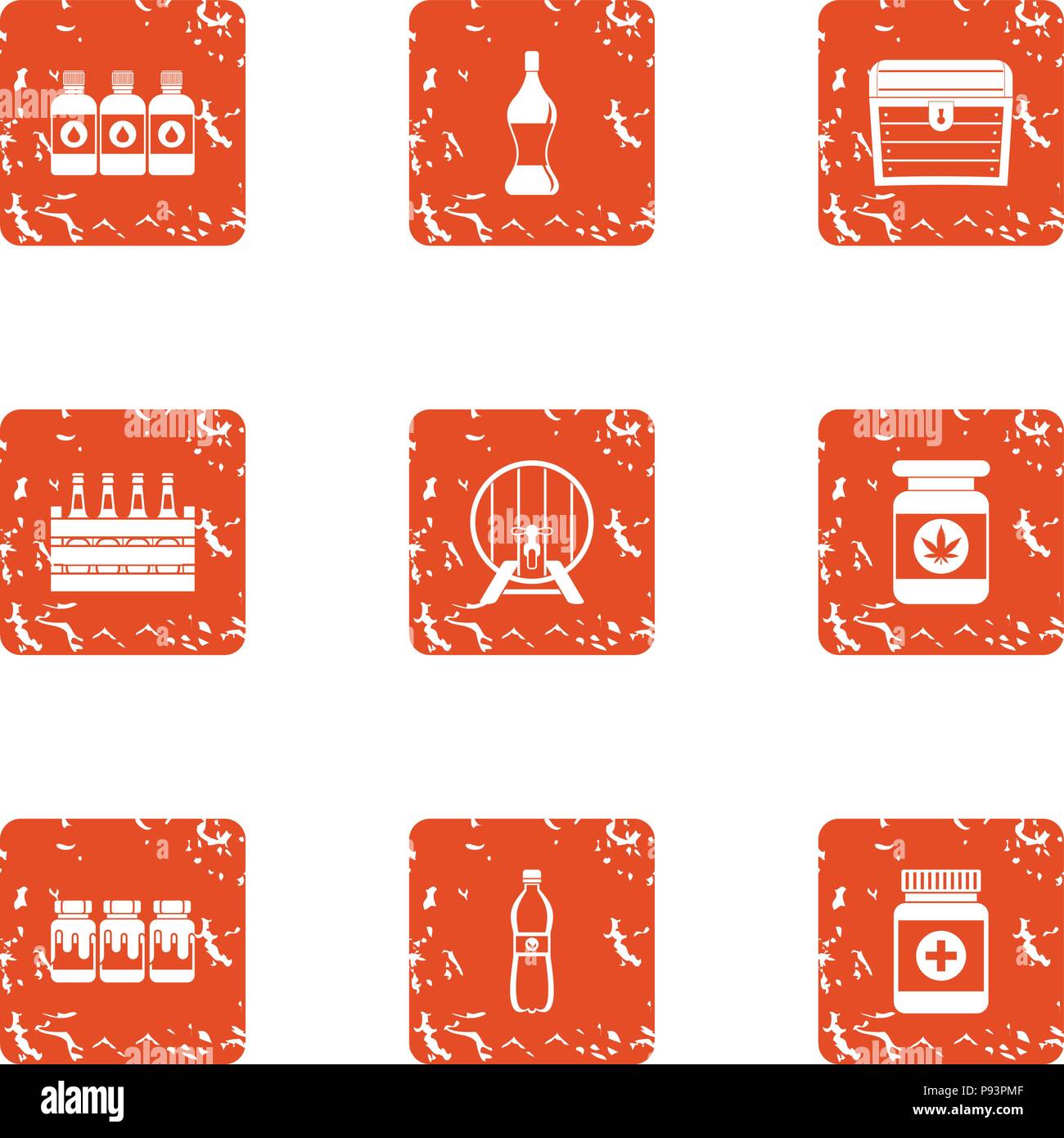Pharmaceutical compositions icons set, grunge style Stock Vector