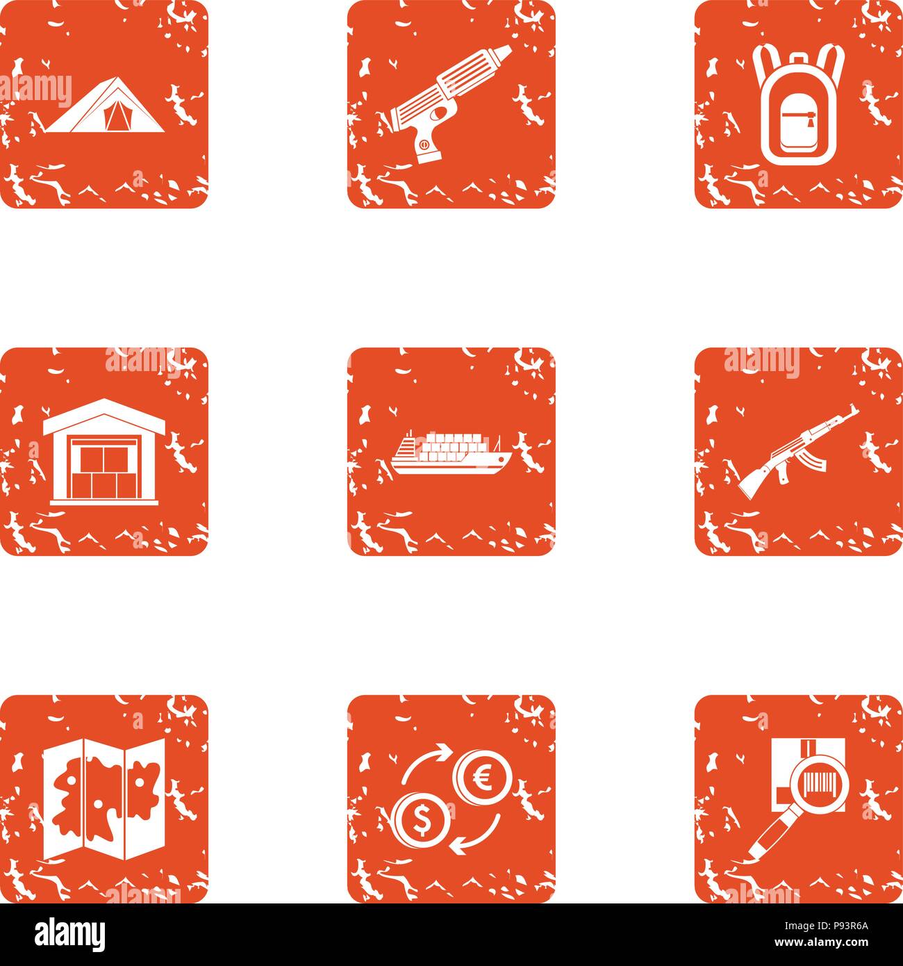 Storage facility icons set, grunge style Stock Vector