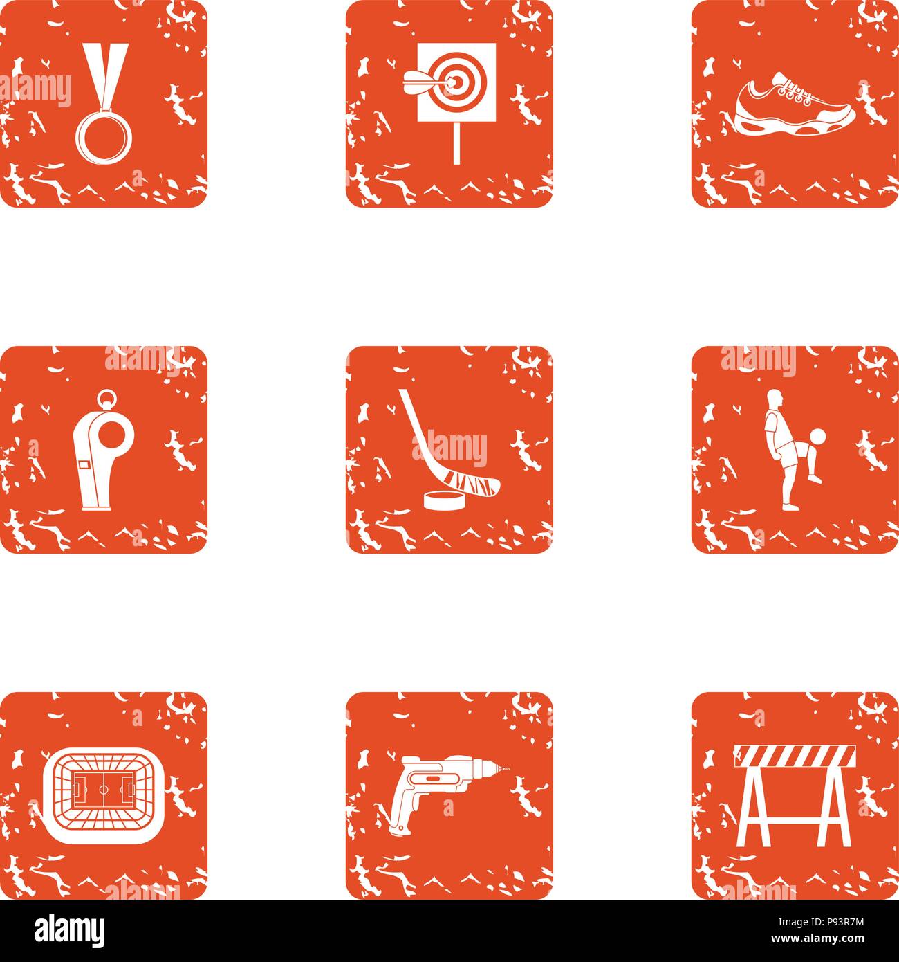 Marathon icons set, grunge style Stock Vector