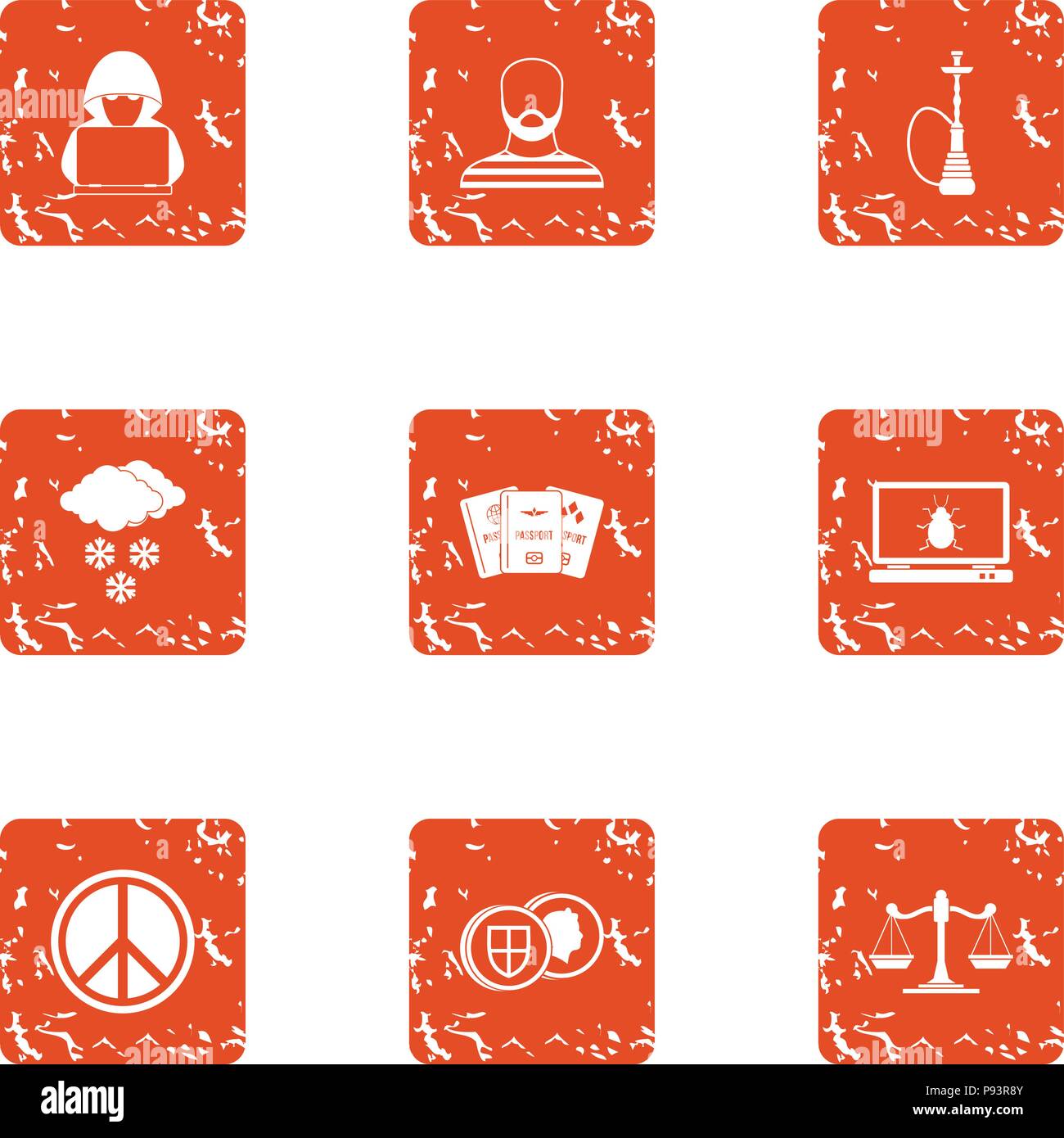 Slackness icons set, grunge style Stock Vector