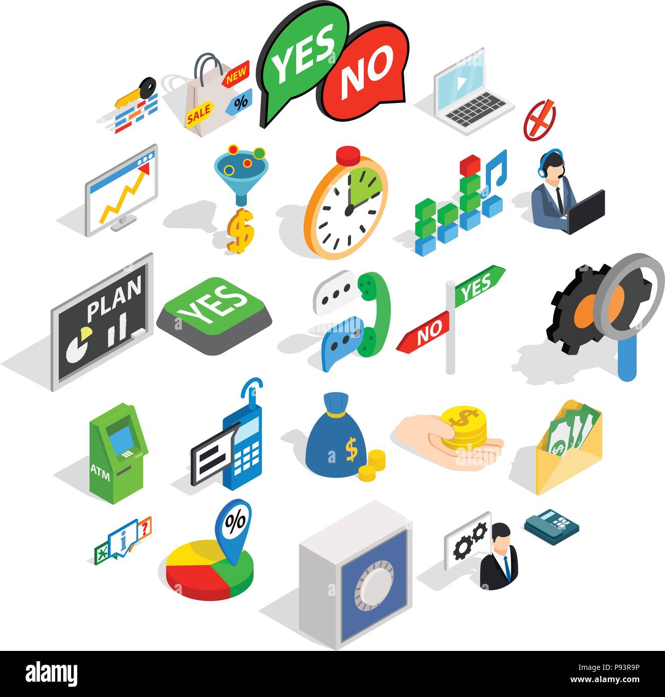 Payment icons set, isometric style Stock Vector