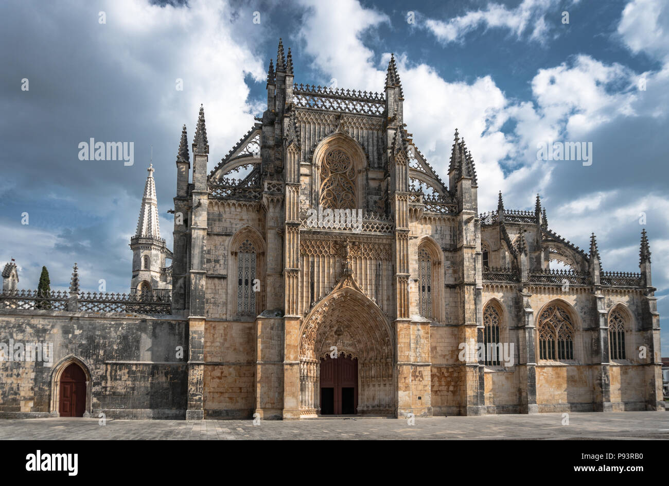 Late gothic and manueline architecture of Batalha Monastery Portugal. Stock Photo