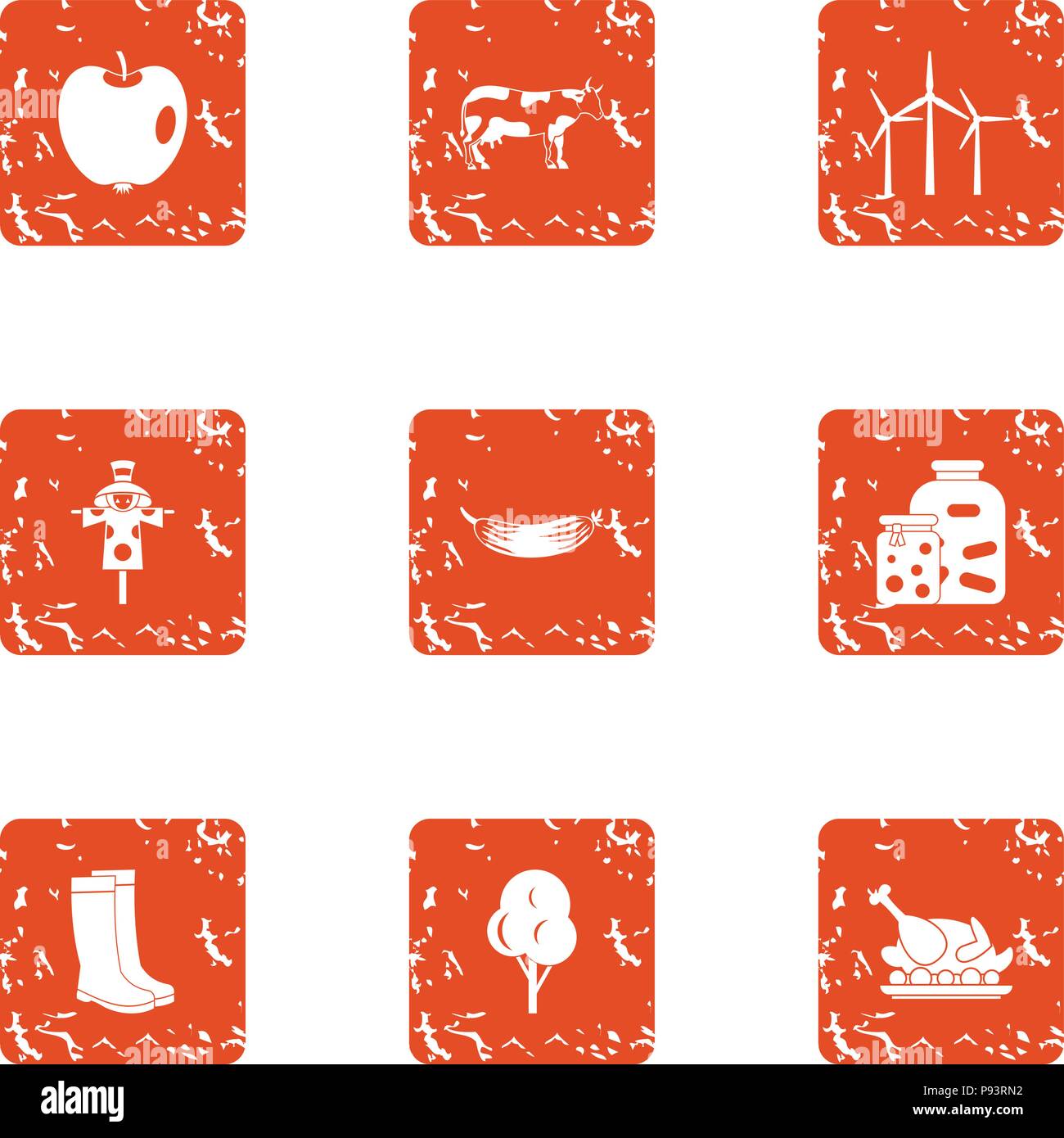Peasant icons set, grunge style Stock Vector