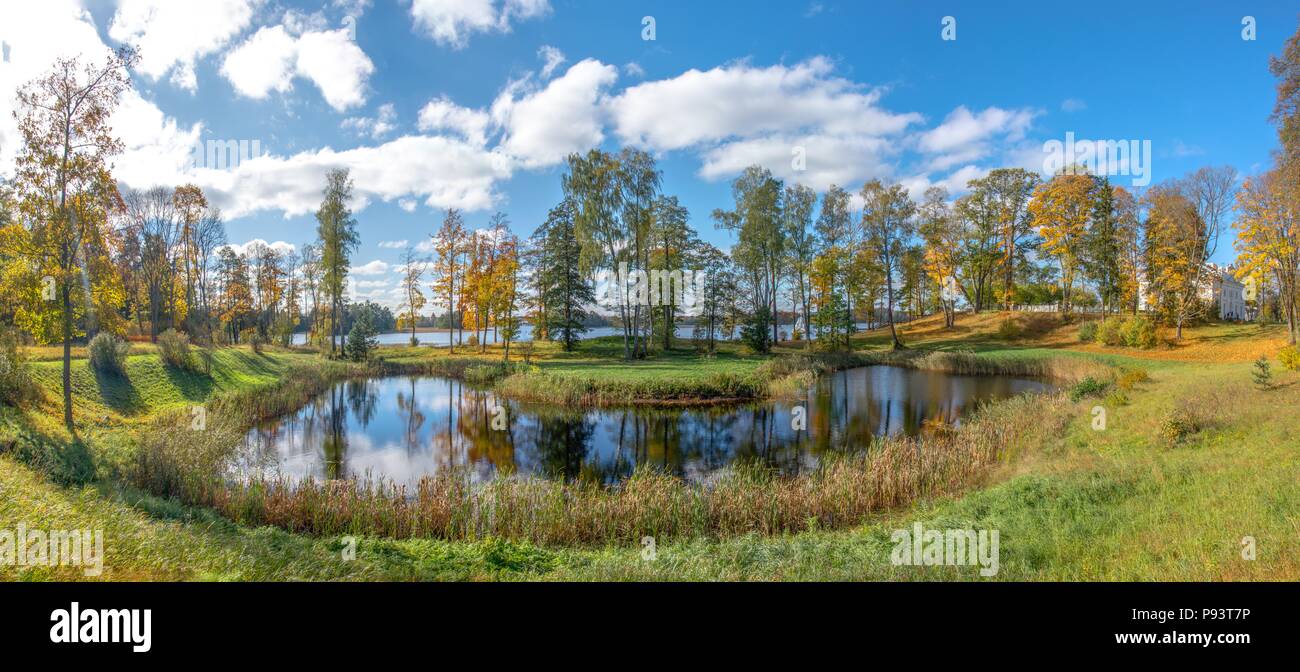 Colorfull park in autumn time. Lithuania. Trakai Stock Photo