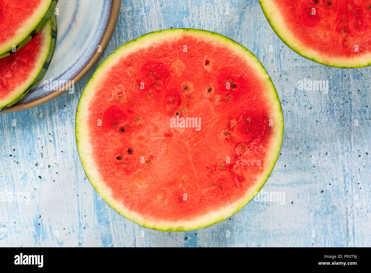 Watermelon cut in half - top view. Refreshing summer fruit Stock Photo ...