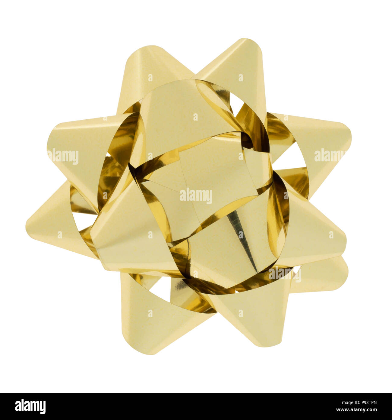 Gold bow gift wrap isolated on a white background Stock Photo Alamy