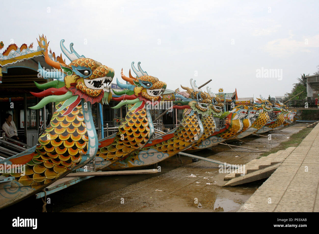 Row of Dragon Boats, Hue, Vietnam Stock Photo