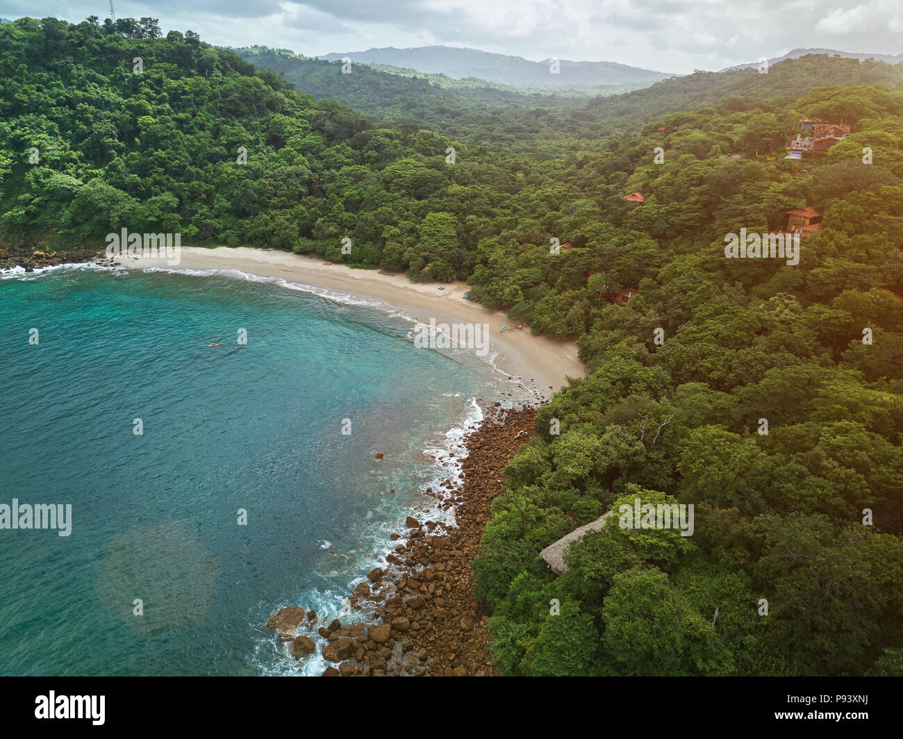 Aquawellness bay aerial drone view in NIcaragua ocean shore Stock Photo