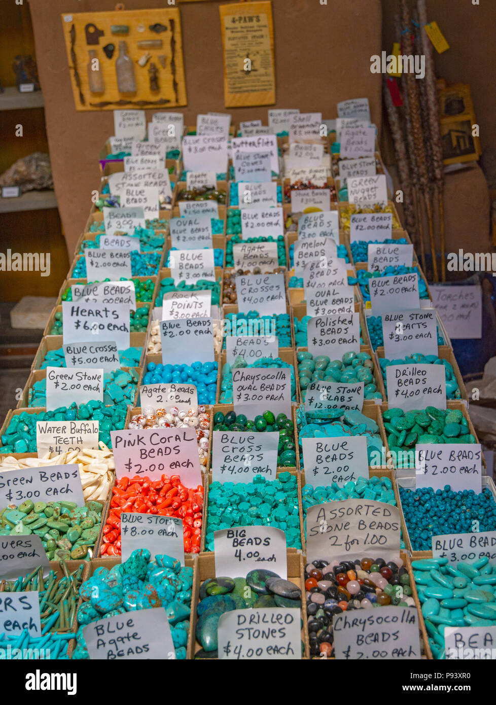 New Mexico, Cerrillos, Turquoise Trail, National Scenic Byway, State Hwy 14, Casa Grande Trading Post, bead display Stock Photo