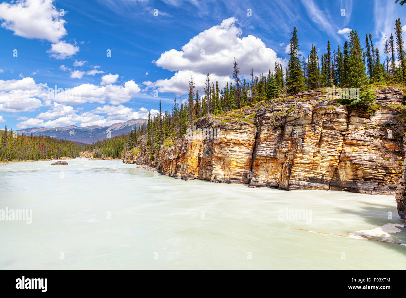 Athabasca River with stunning canyon walls at Athabasca Falls in Jasper National Park on the Icefield Parkway in Alberta, Canada. Stock Photo