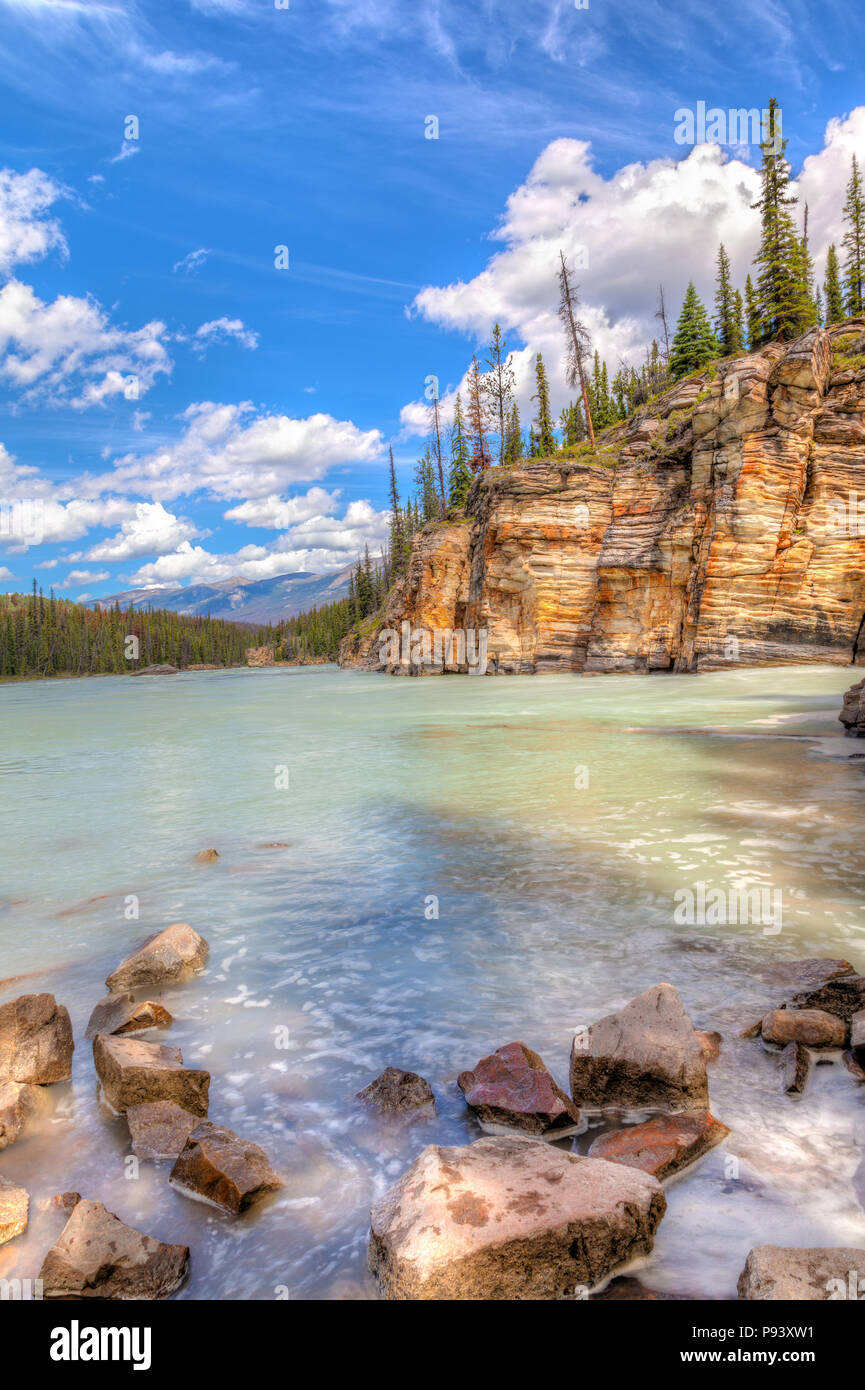 Athabasca River with stunning canyon walls at Athabasca Falls in Jasper National Park on the Icefields Parkway in Alberta, Canada. Stock Photo