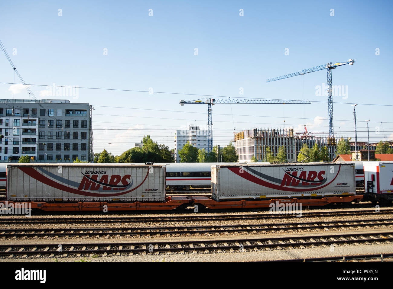 German Container Train Munich,Germany-July 13,2018: a freight train loaded with container ...