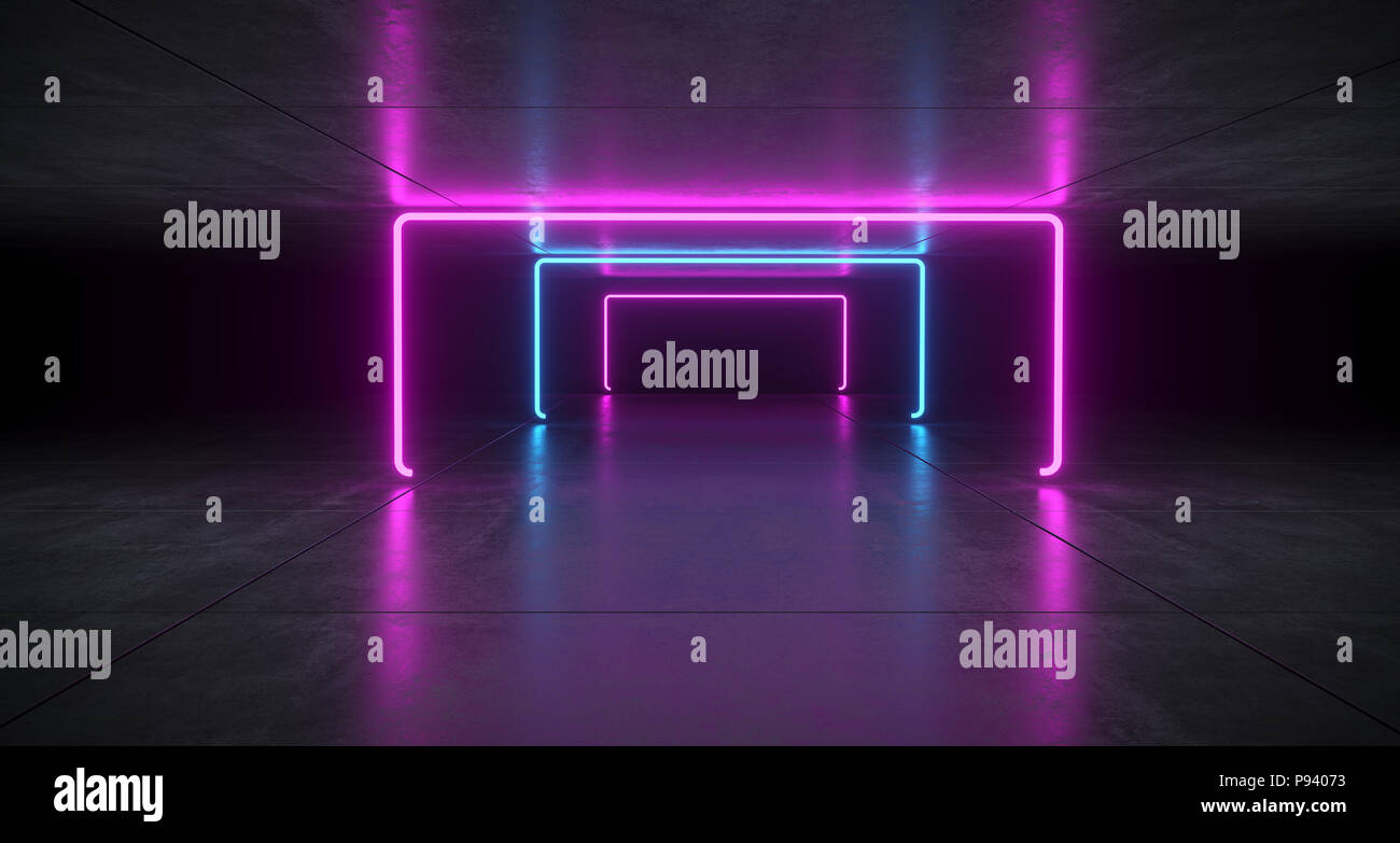 Futuristic Sci Fi Blue And Purple Neon Tube Lights Glowing