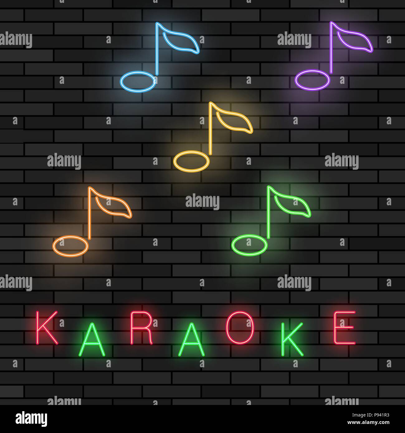 Glowing Light Karaoke. Musical Logo with Notes. Colorful Line Icon. Sign Board of Music Bar