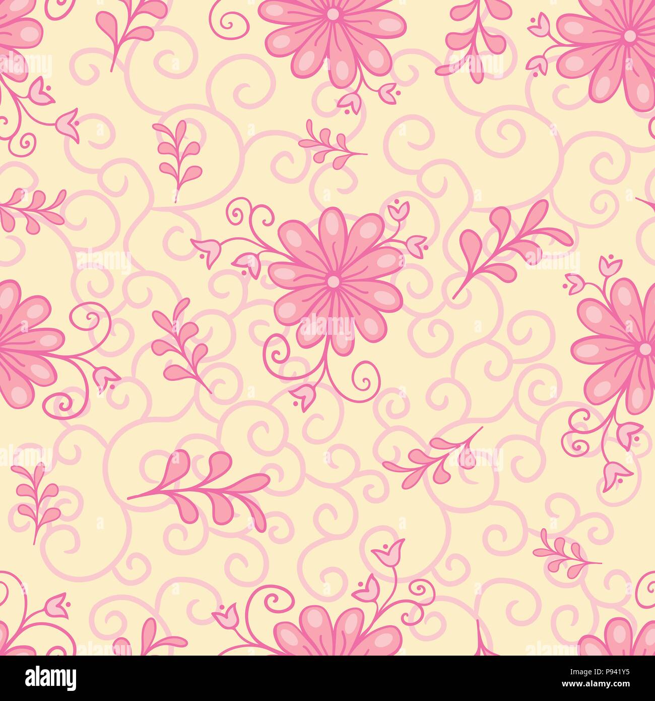 Vector seamless, repeating luxury texture patterns with flowers and leaves. Monochromatic pink. Stock Vector
