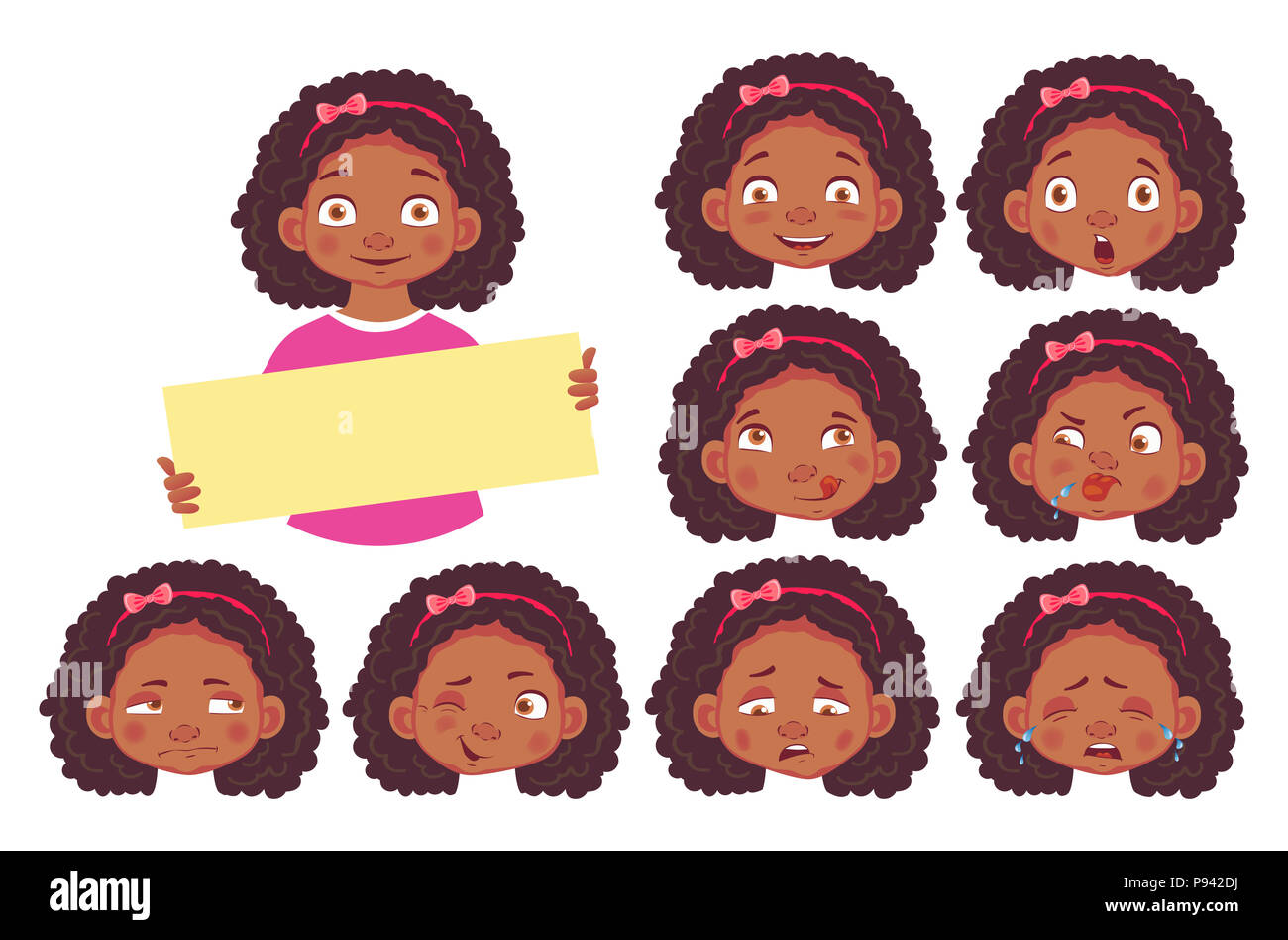 African girl holding blank poster. African american children. Set ...