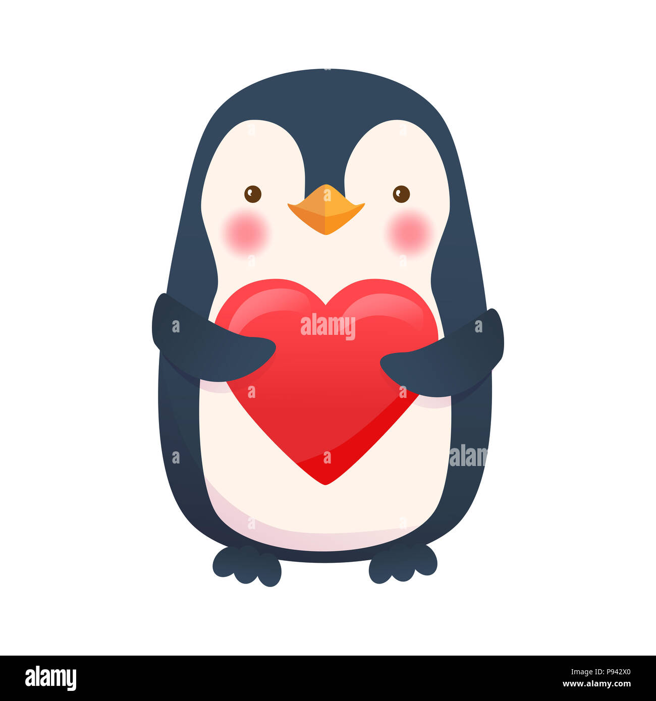 Penguin with heart. Penguin cartoon illustration. Cute animal ...