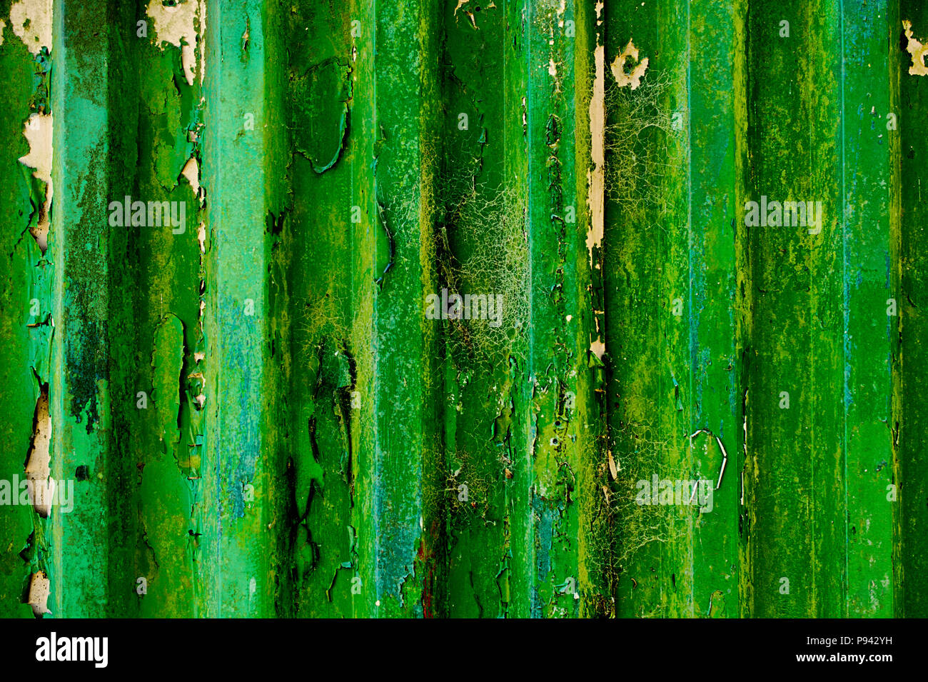 Peeling vibrant green paint on old metal fence Stock Photo Alamy
