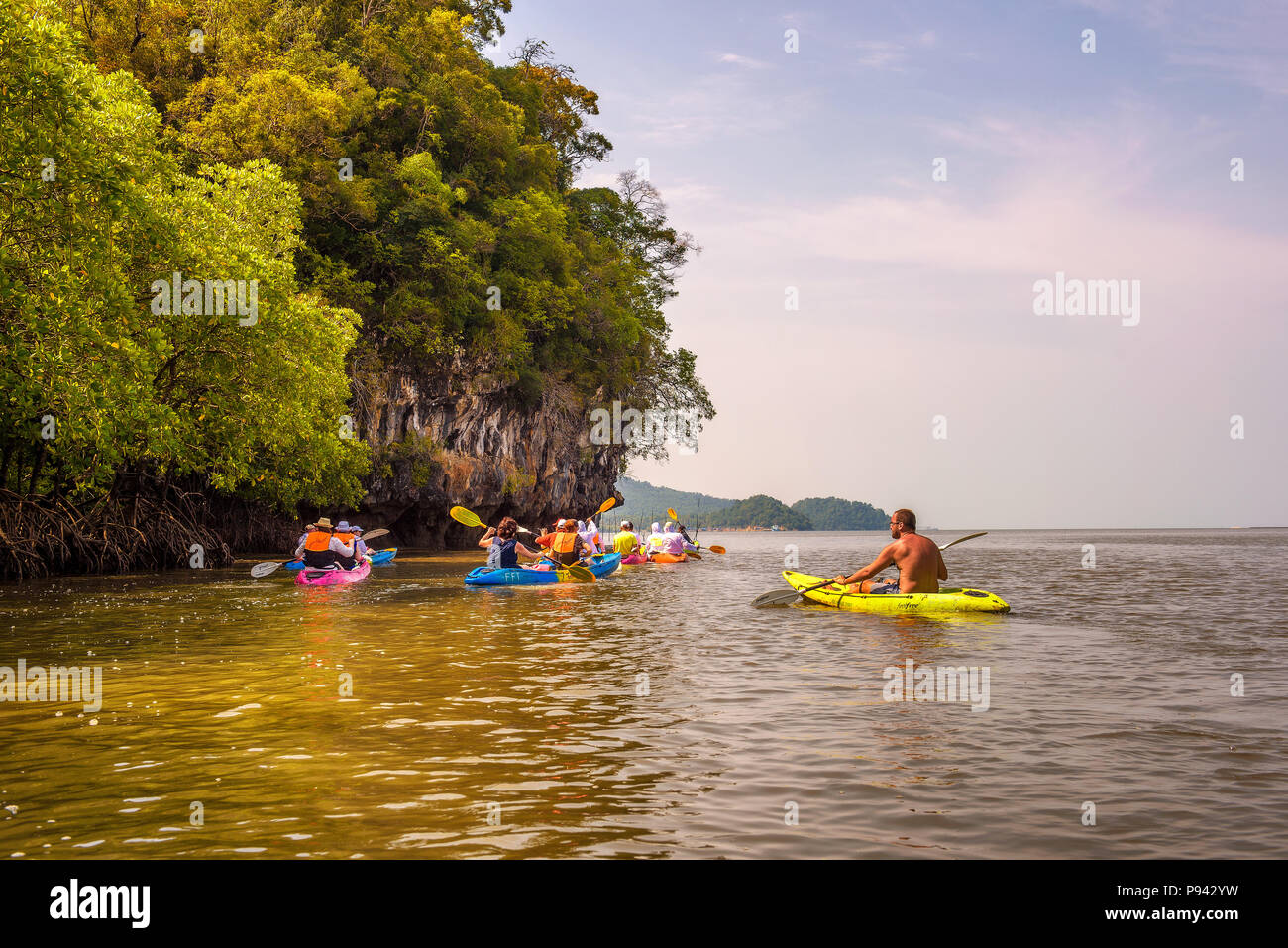 Kayaking into mangrove jungle of Krabi, Thailand Stock Photo