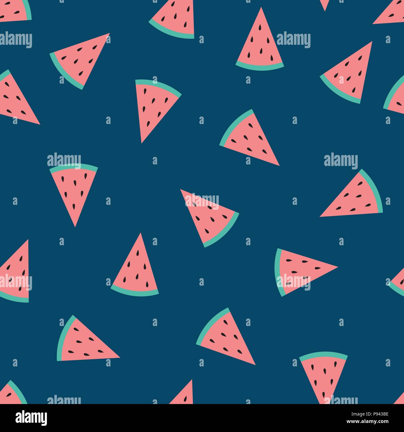 Cute Slice Watermelon Indigo Blue Background. Vector Illustration. Stock Vector