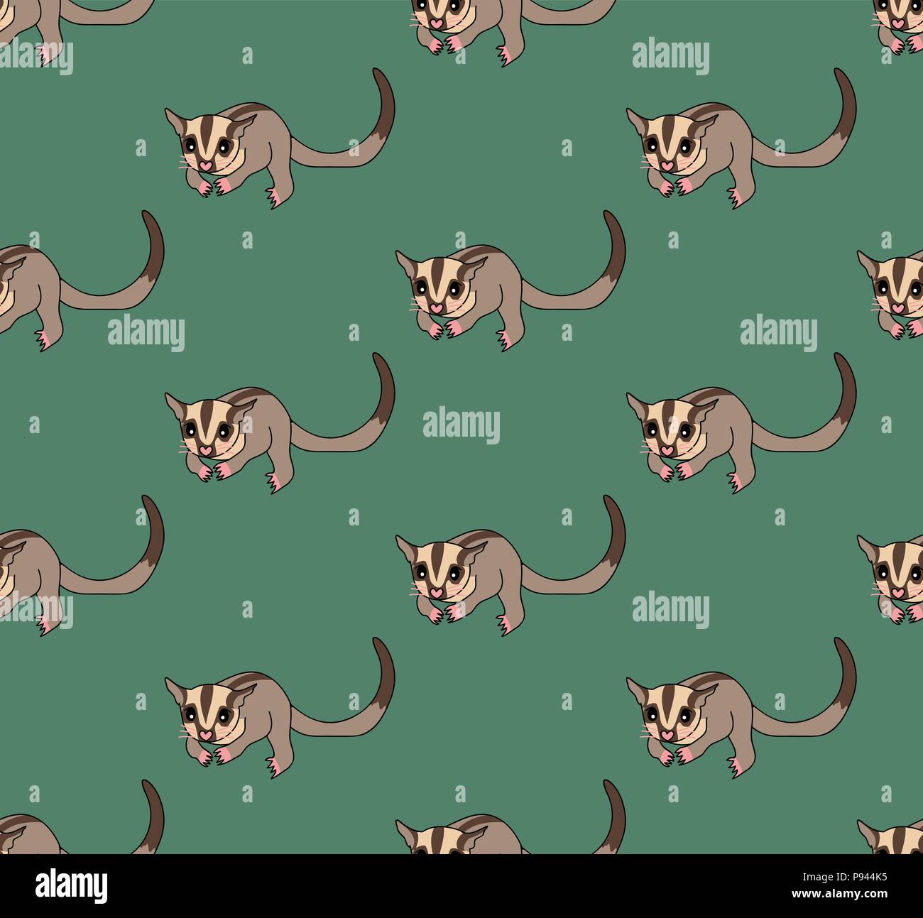 Cute Sugar Glider on Green Background. Vector Illustration. Stock Vector