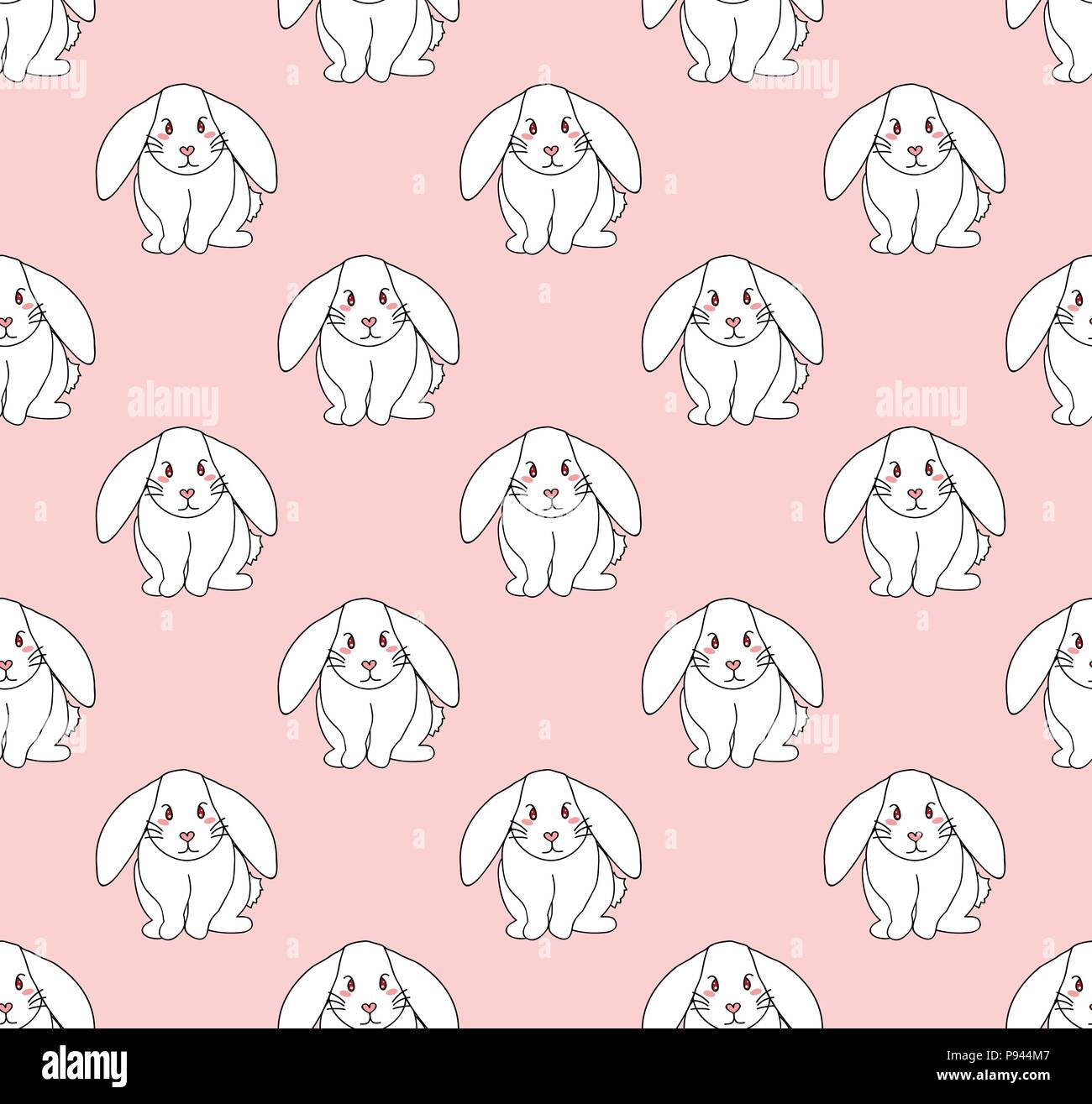 White Rabbit Patterns Pink Background Cute White Rabbit on Light Pink Background. Vector Illustration Stock ...