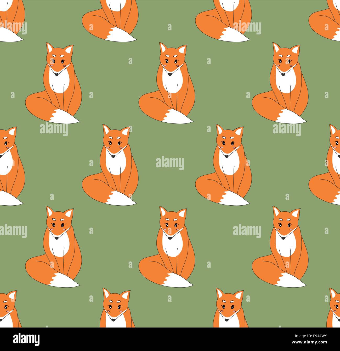 Cute Red Fox on Green Background. Vector Illustration. Stock Vector