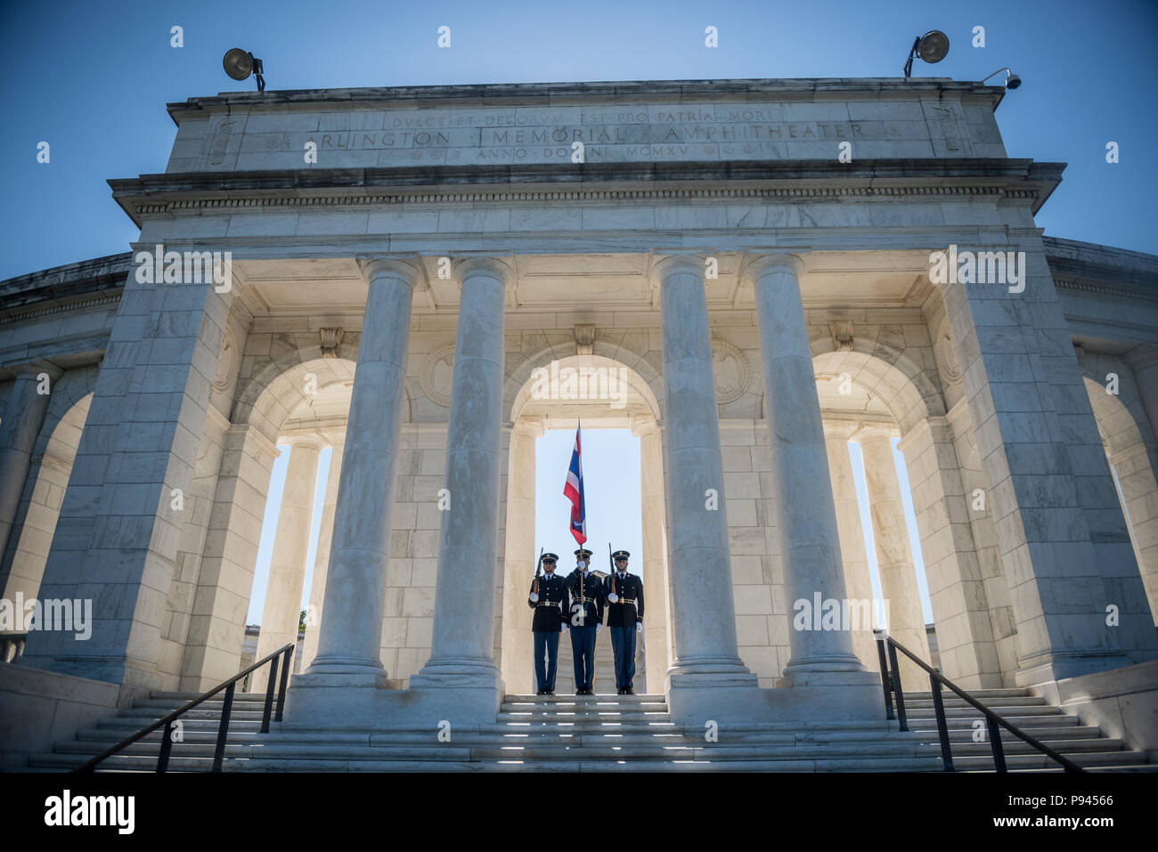 The Us Army Color Guard Carries The Flag Of Thailand In