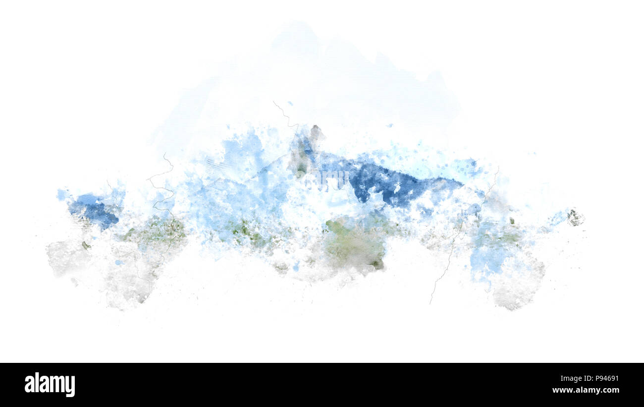 Abstract beautiful Mountain watercolor painting background Stock Photo