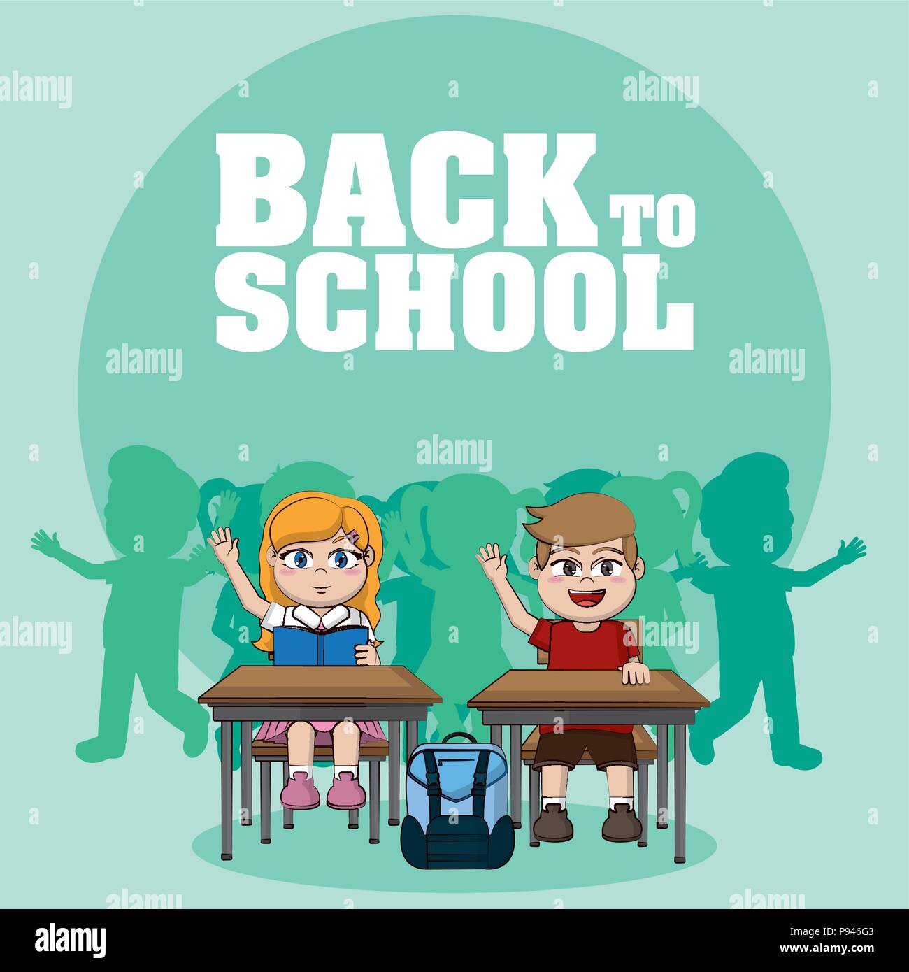 Cute happy kids students cartoons back to school vector illustration ...