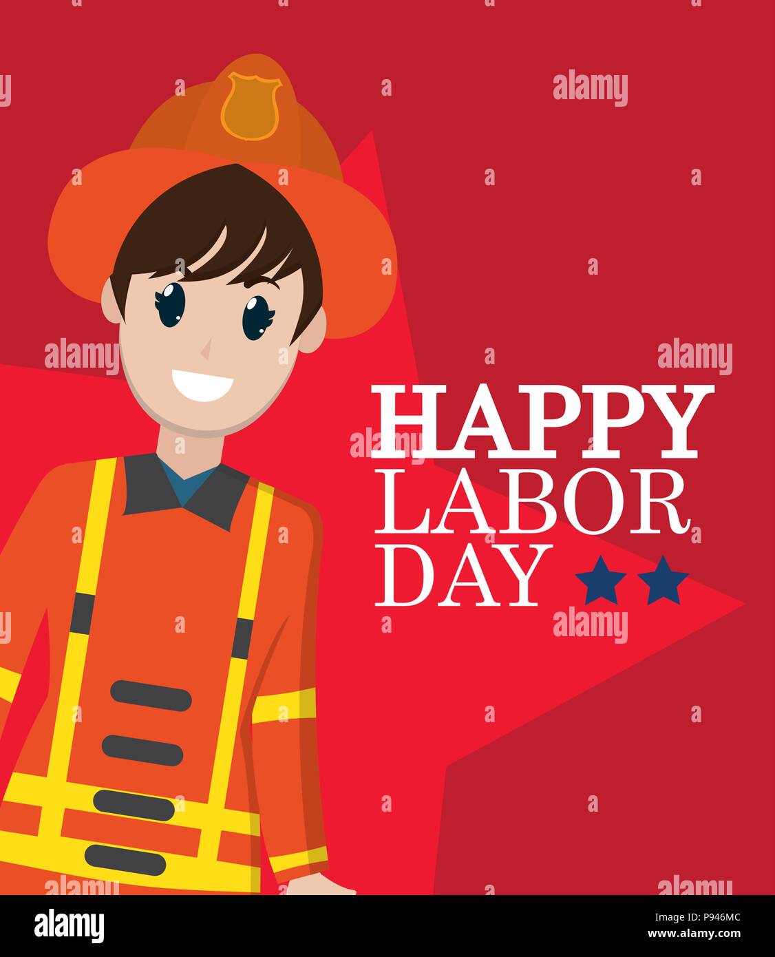 Happy labor day card with firefighter cartoon vector illustration ...