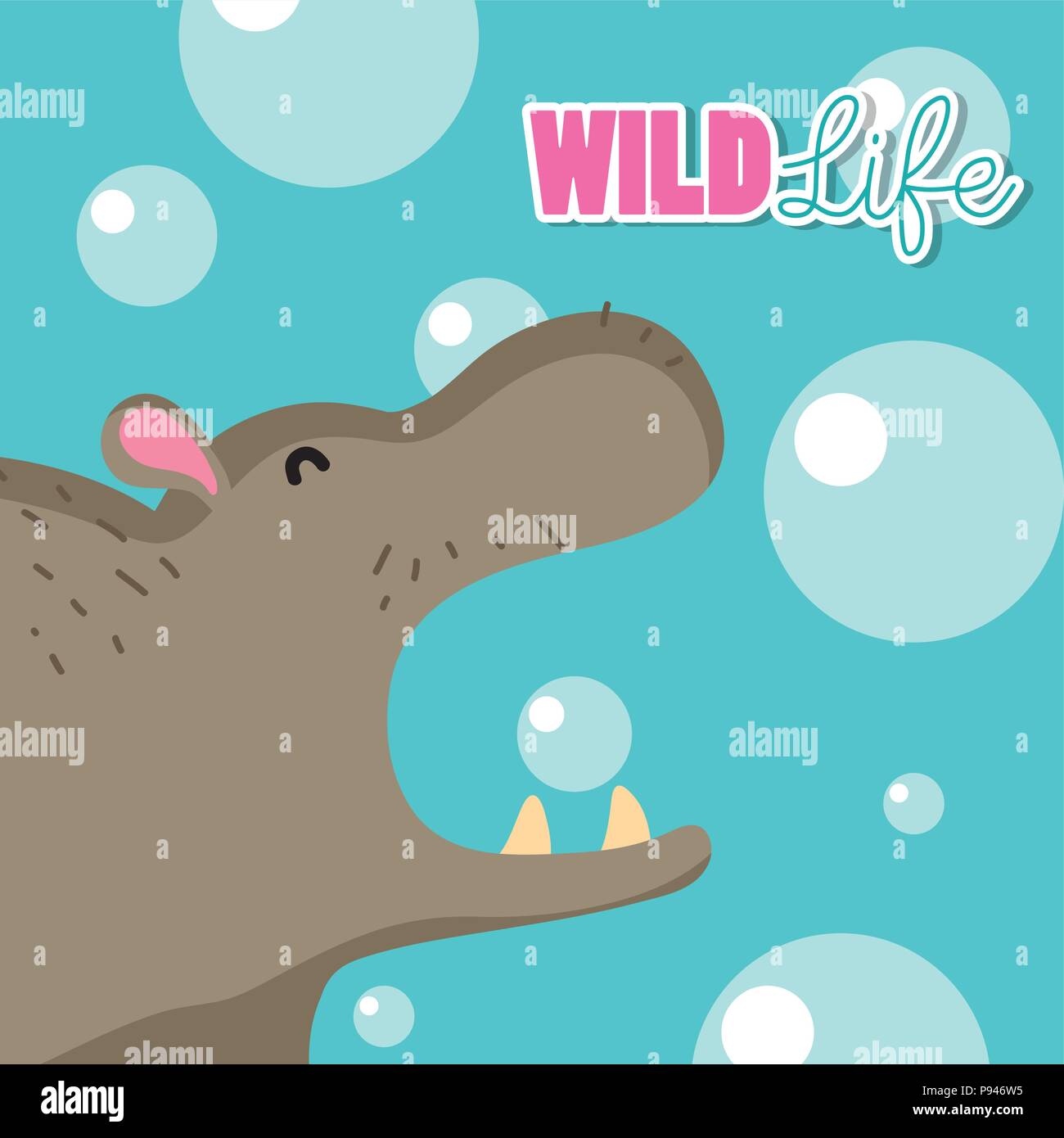Hippo wildlife animal cute cartoon vector illustration graphic design ...