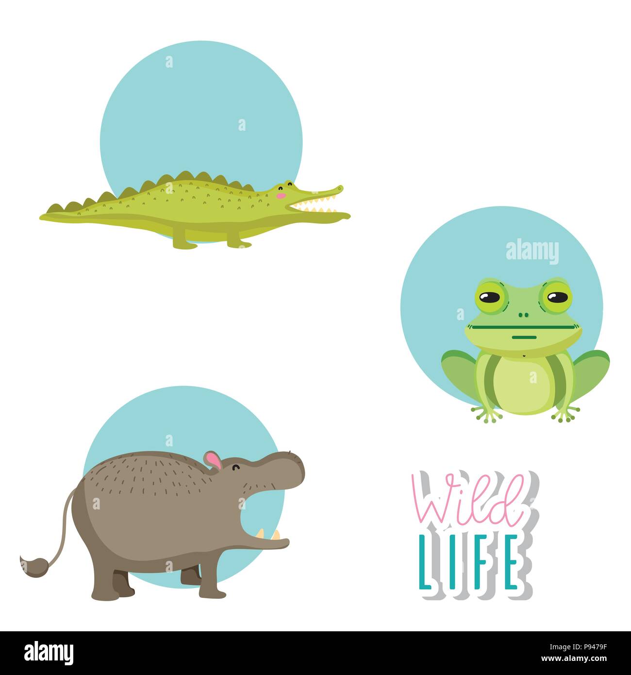 Cute wildlife animals cartoon round icons vector illustration graphic ...