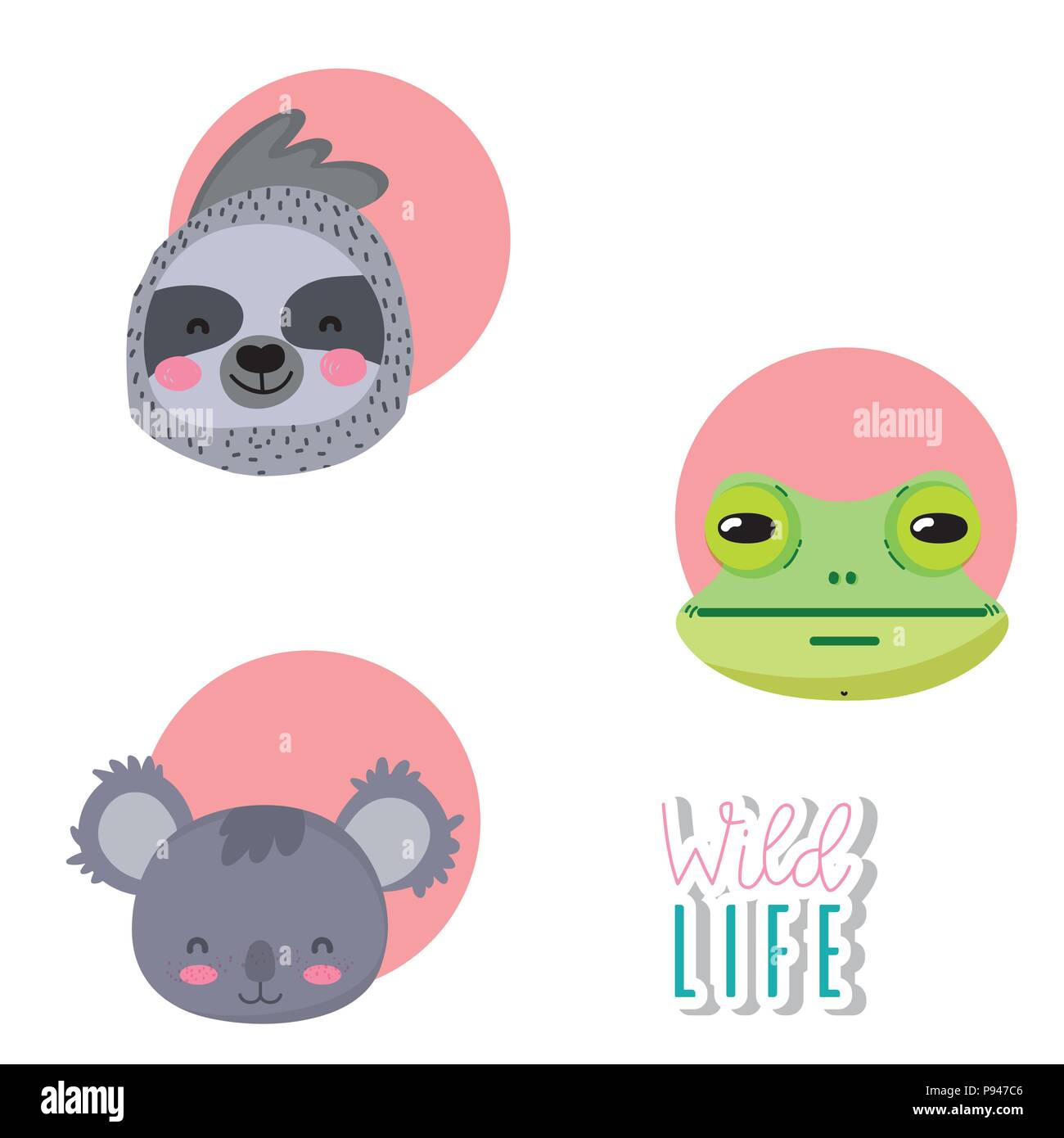 Cute wildlife animals cartoon round icons vector illustration graphic ...