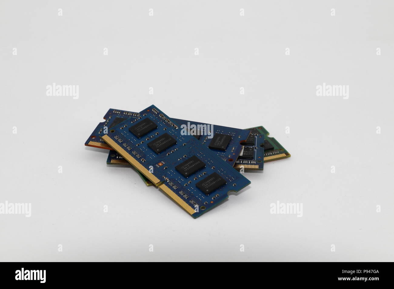 pile of Notebook or tablet DDR3 RAM memory module isolated on white background Stock Photo