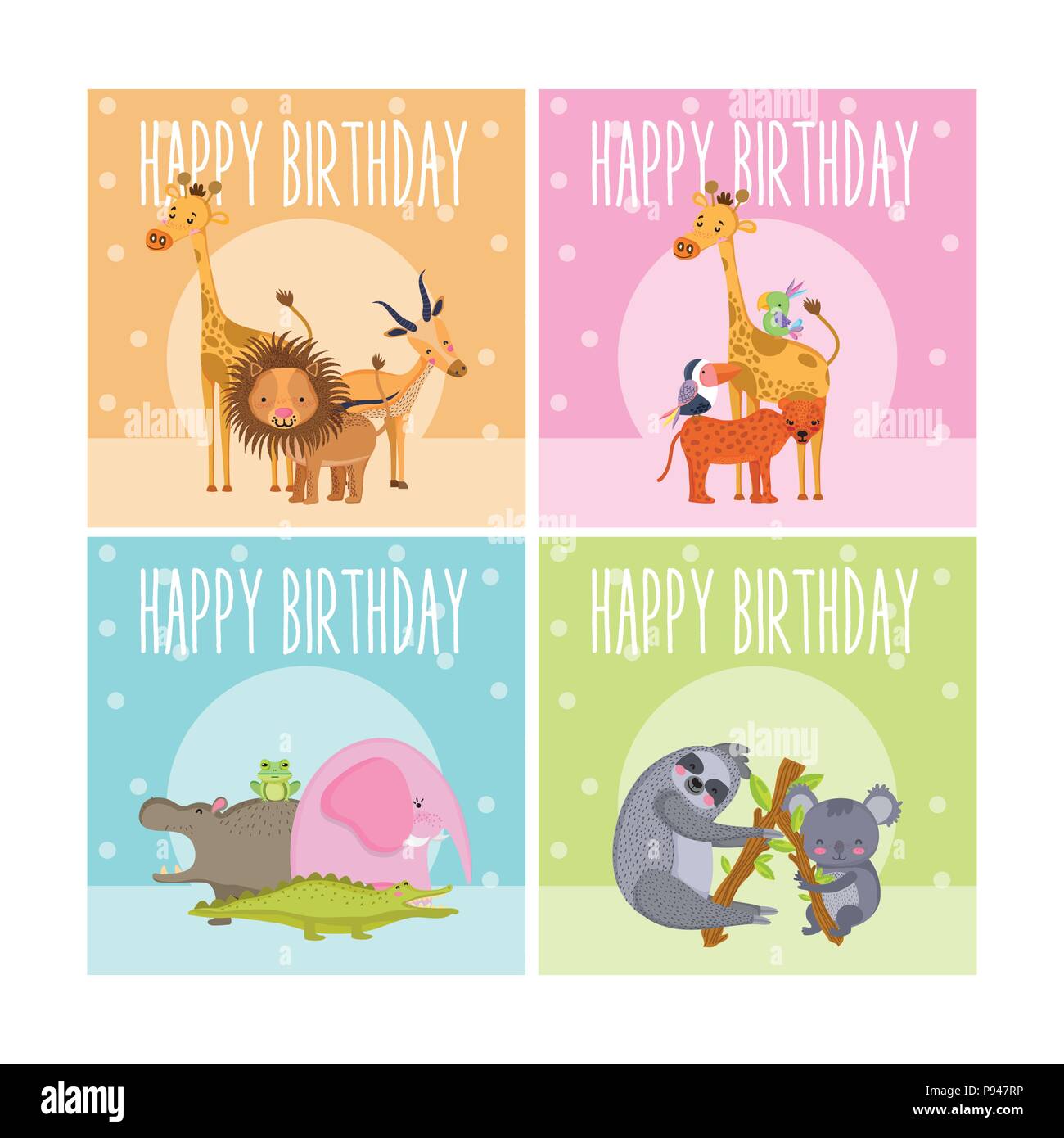 Set of Happy birthday animals cards vector illustration graphic design