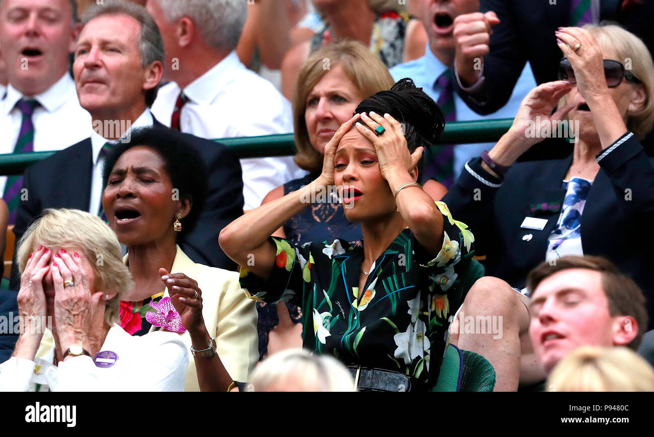 Thandie Newton in the royal box on centre court on day twelve of the