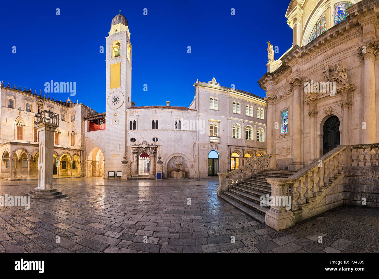 Old town of Dubrovnik at night, Croatia Stock Photo