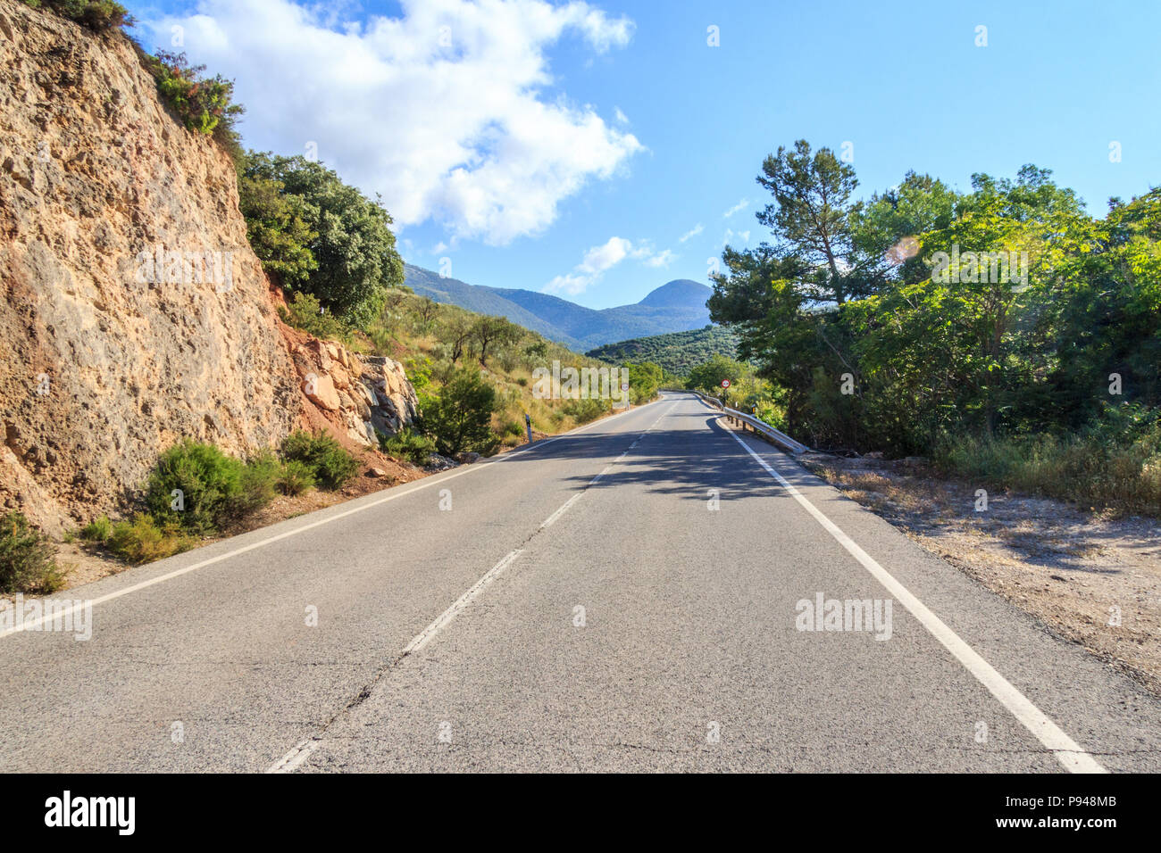 Empty road through the Parque Naturel sierra Magina, Jaen province, Spain Stock Photo