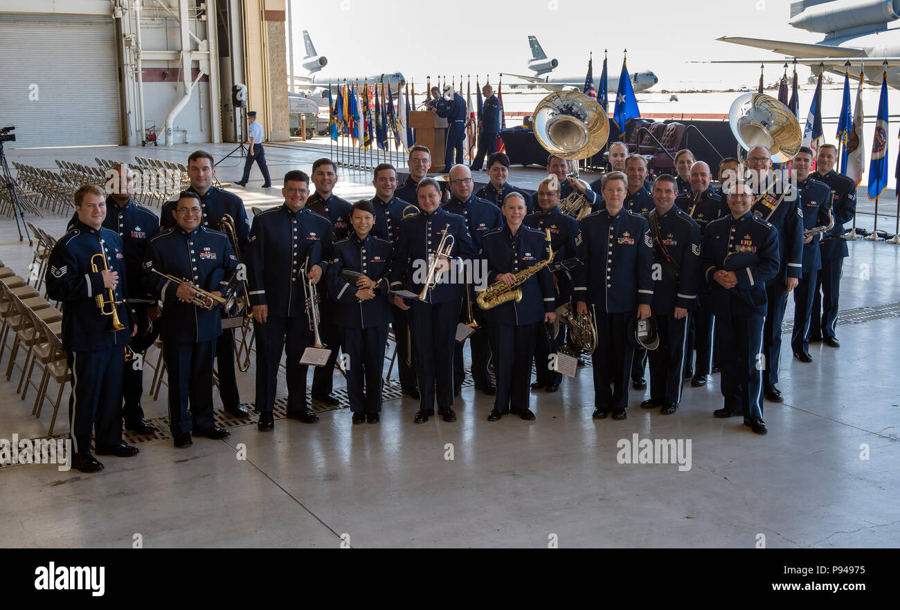 Members of the United States Air Force Band of the Golden West pause ...